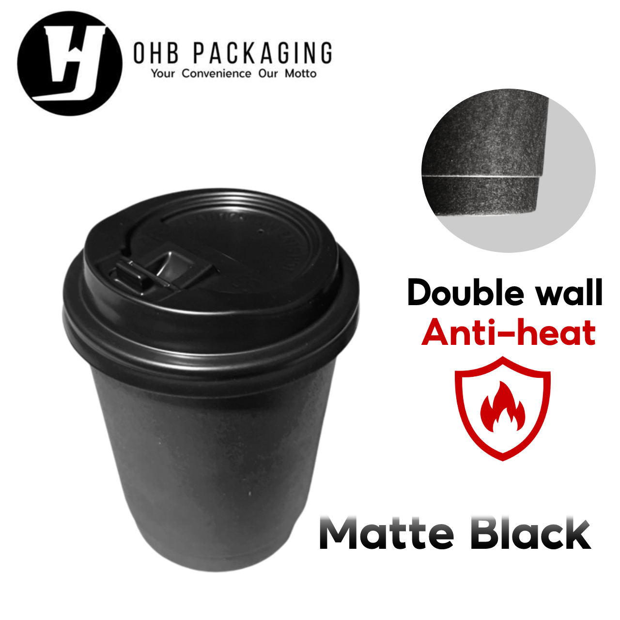 PAPER CUP DB WALL MATTE BLACK 8OZ-LC (500PC/CTN)